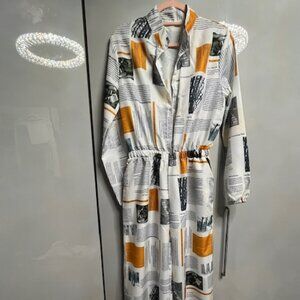 White print jumpsuit with belt